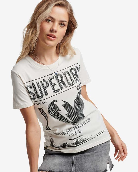 Camiseta Superdry Lo-fi Poster manga corta blanco negro mujer