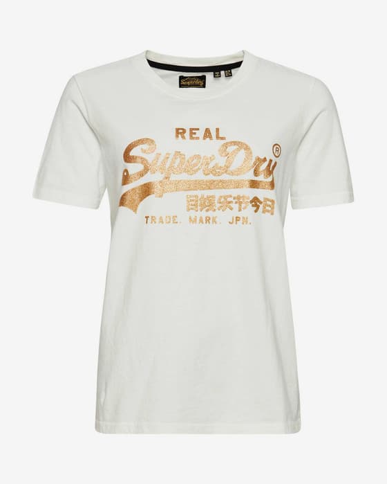 Camiseta Superdry Vintage Logo manga corta blanco dorado mujer