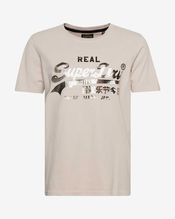 Camiseta Superdry Vintage Logo manga corta beige plata mujer