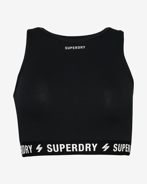 Camiseta Superdry Code Elastic Crop sin mangas negro blanco mujer