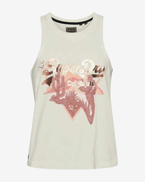 Camiseta Superdry Vintage Narrative tirantes blanco rosa mujer