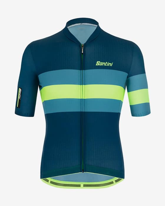 Maillot Santini Ecosleek Bengal manche courte bleuté vert fluo - Coupe Sleek