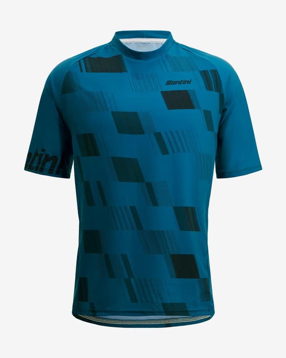 Maillot Santini Fibra manga corta turquesa negro - Corte Classic