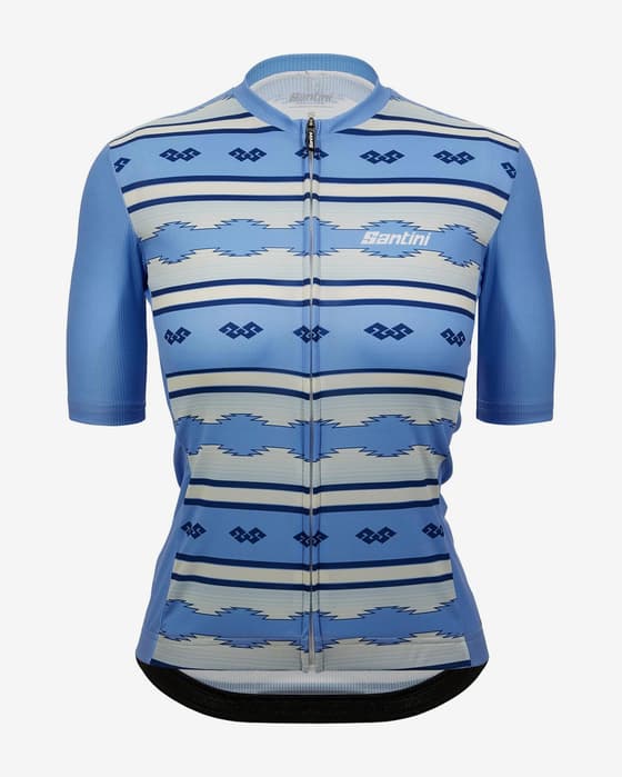 Maillot Santini Pendleton manche courte bleu clair blanc femme - Coupe Classic