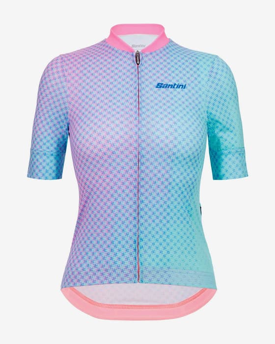 Maillot Santini Paws Form manche courte turquoise clair rose femme - Coupe Slim