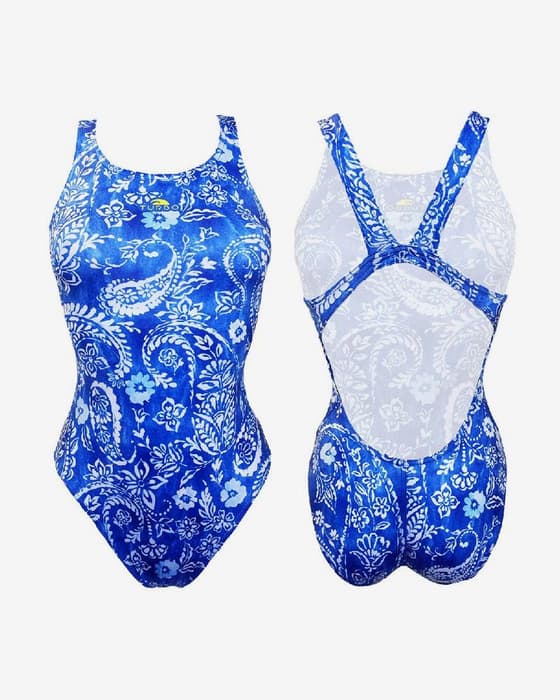 Maillot de bain Turbo Blu Cachemire bande large blanc bleu femme