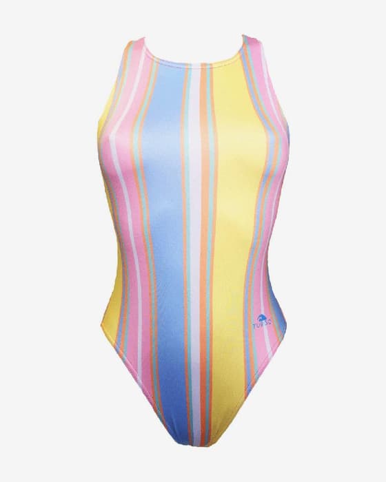 Maillot de bain Turbo Pastel Stripes bretelle large jaune rose bleu
