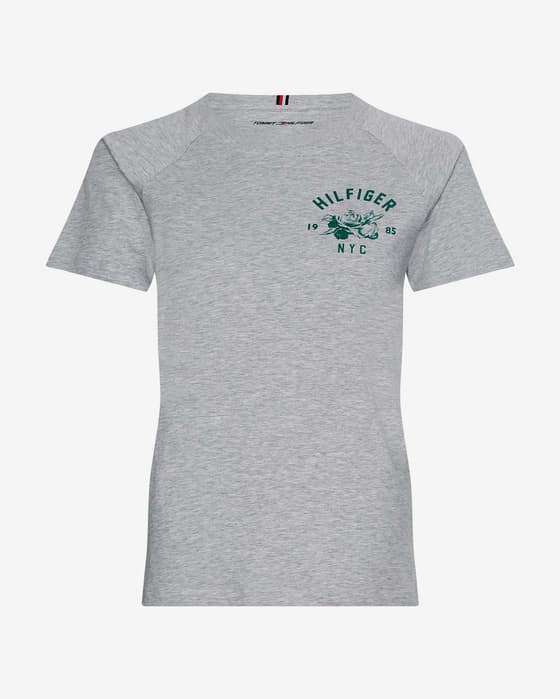 Camiseta Tommy Hilfiger Slim Graphic Logo manga corta gris claro verde oscuro mujer