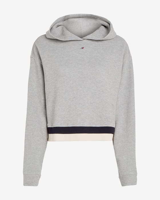 Sudadera con capucha Tommy Hilfiger Relaxed Rib Waffle gris mujer