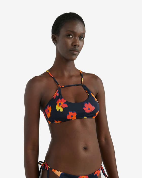 Tommy Hilfiger Print Flower Bikini Top Navy Blue Orange Women