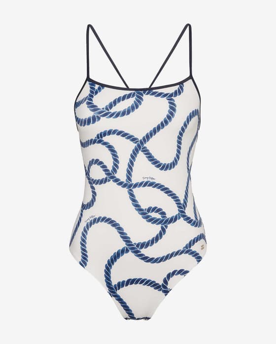 Bañador Tommy Hilfiger Nautical blanco azul mujer