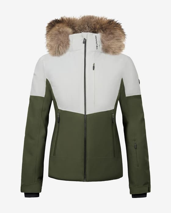 Chaqueta con capucha Tsunami Olympic blanco puro verde mujer