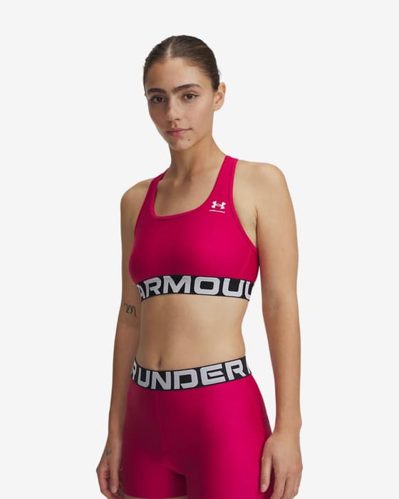 Sujetador deportivo Under Armour HeatGear Mid Branded rosa fucsia