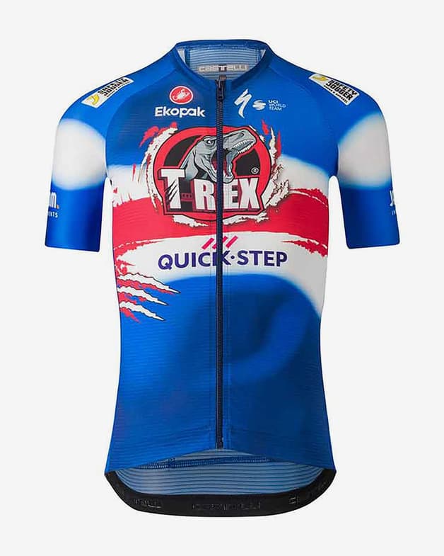 Maillot Soudal Quick-Step 2024 T-Rex manga corta azul oscuro blanco rojo - #1