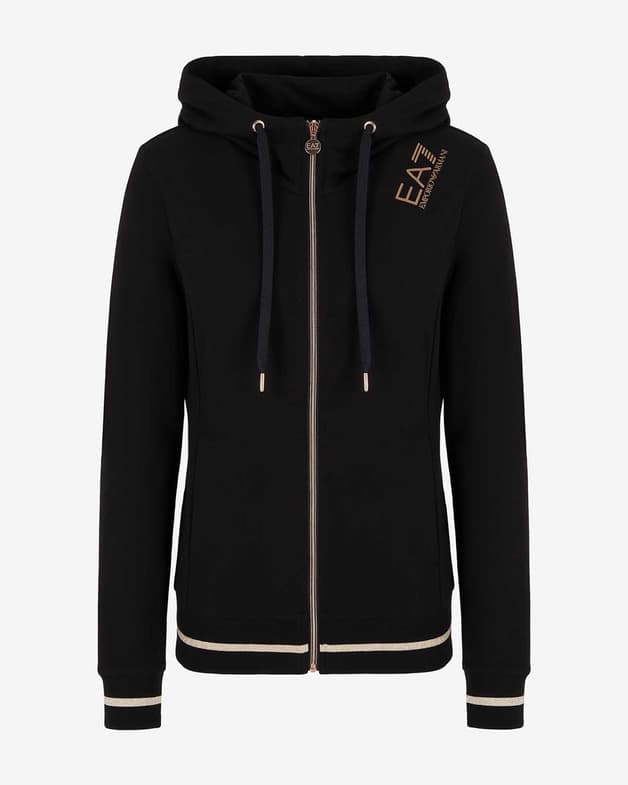 Sudadera con capucha EA7 Core Lady Gold Full Zip negro dorado mujer - #3