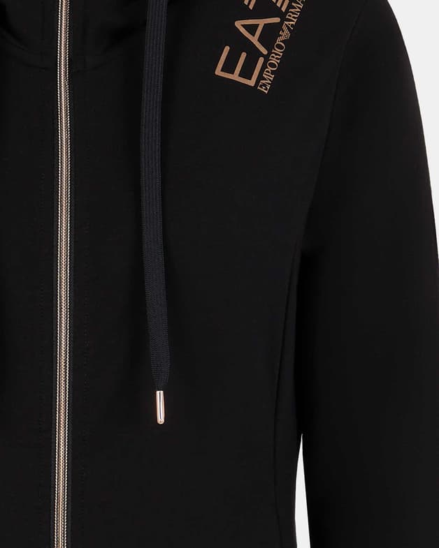 Sudadera con capucha EA7 Core Lady Gold Full Zip negro dorado mujer - #2