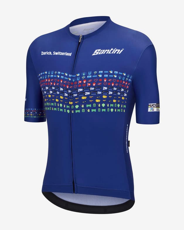 Dres s krátkým rukávem Santini UCI Road and Para-cycling Roa Zurigo matně modrý - #2
