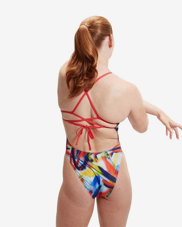 Maillot de bain Speedo Allover Digital Lattice One Piece bleu rouge jaune femme - #4