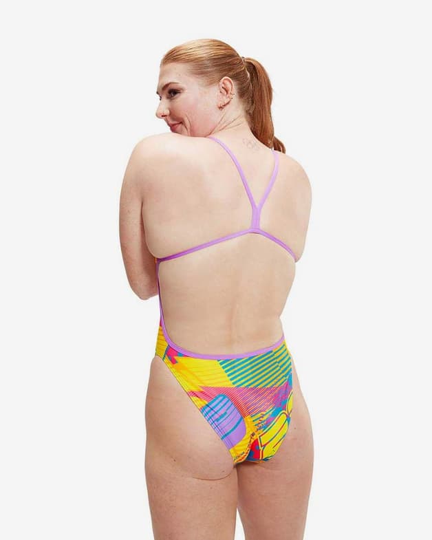 Maillot de bain Speedo Allover Vback jaune bleu rose femme - #4