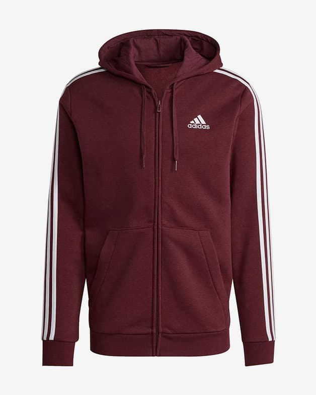 Sudadera con capucha adidas Essentials Fleece 3S Full Zip granate blanco - #1
