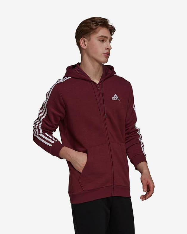 Sudadera con capucha adidas Essentials Fleece 3S Full Zip granate blanco - #2