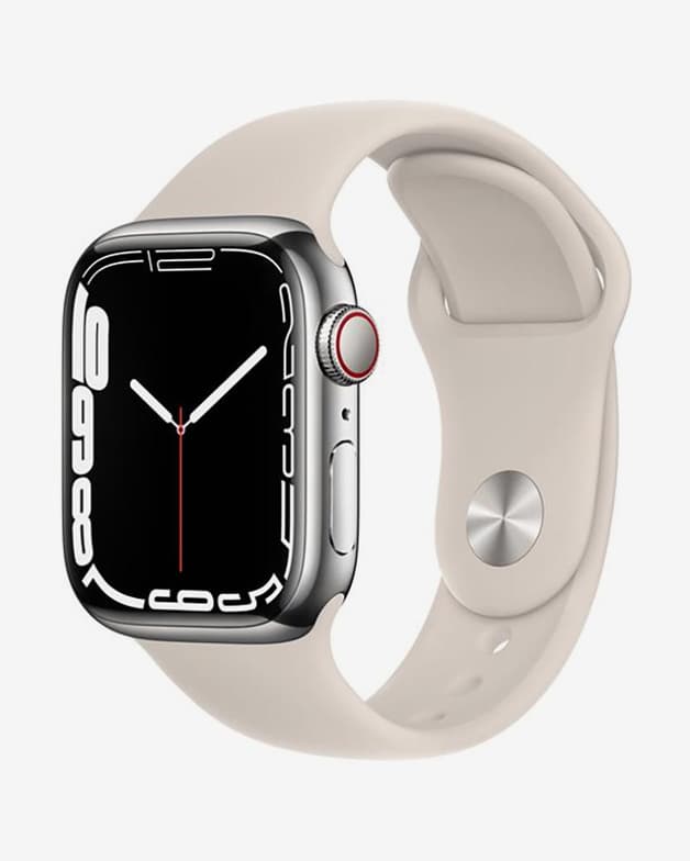 Apple Watch Series 7 GPS Cellular 41 mm Acero Inoxidable plateado con correa deportiva blanco - #1