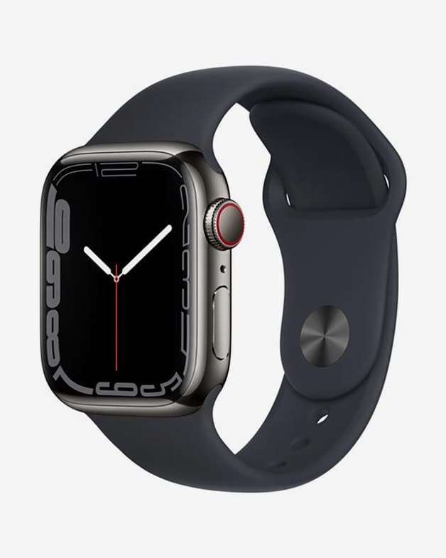Apple Watch Series 7 GPS Cellular 45 mm Acero Inoxidable grafito con correa deportiva Regular negro - #1