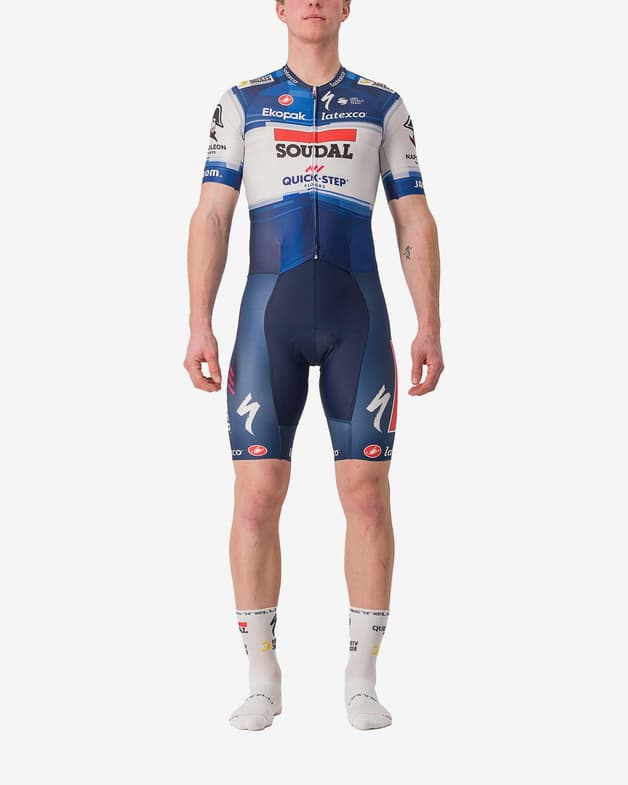 Traje integral Soudal Quick-Step 2023 Sanremo Rosso Corsa corto azul blanco - #1