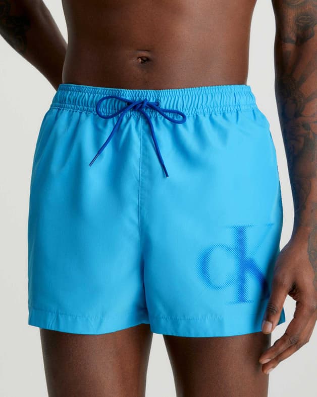 Maillot de bain Calvin Klein Short Drawstring Graphic CK Monogram bleu clair bleu foncé - #3