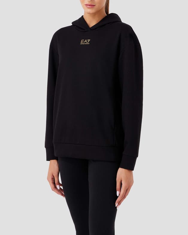 Sudadera con capucha EA7 Emporio Armani Train Logo Series Essential negro amarillo dorado mujer - #3