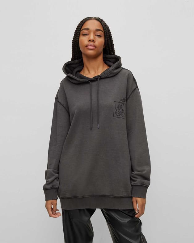 Sudadera con capucha HUGO Dejanna gris oscuro amarillo mostaza mujer - #4