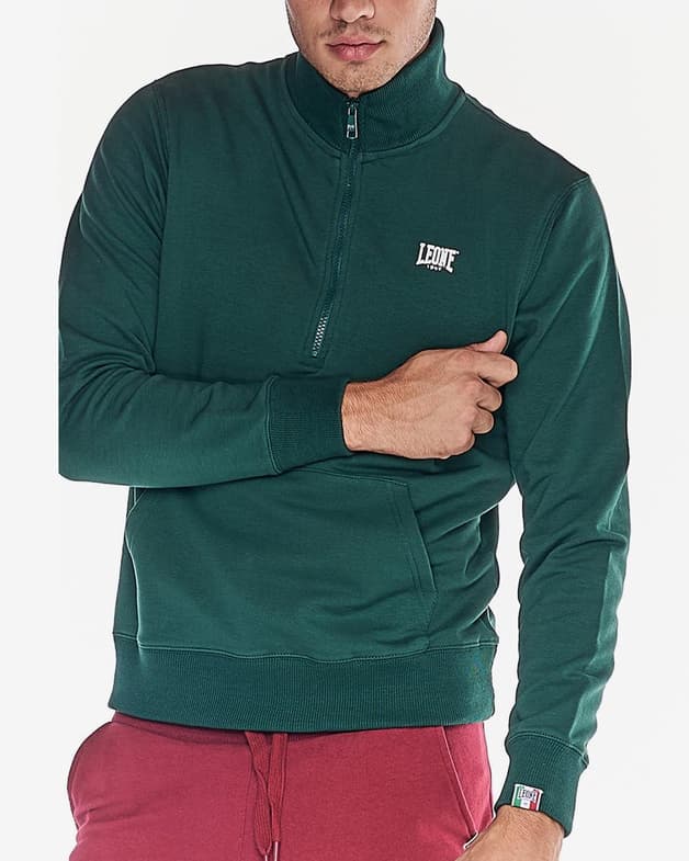 Sudadera Leone 1947 High Collar Basic Small Logo Half Zip verde blanco - #5