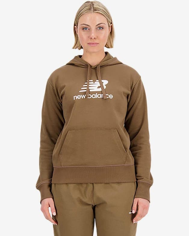 Sudadera con capucha New Balance Essentials Stacked Logo marrón blanco mujer - #1