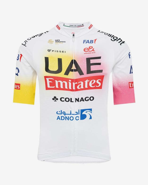 UAE Team Emirates Officiel Giro + Tour 2024 kortærmet cykeltrøje hvid pink gul - #1