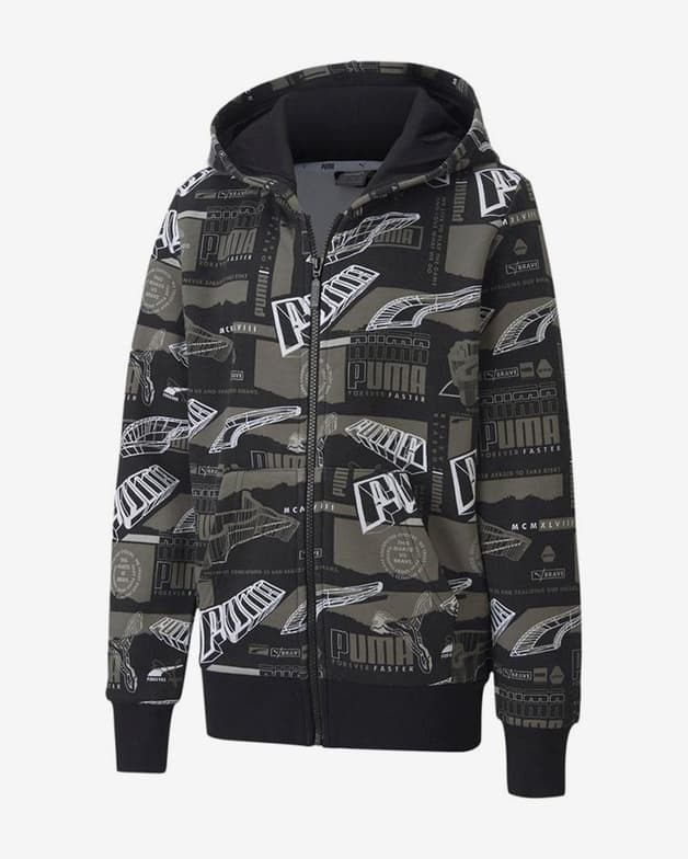 Sudadera con capucha Puma Alpha AOP Full Zip gris negro blanco infantil - #1