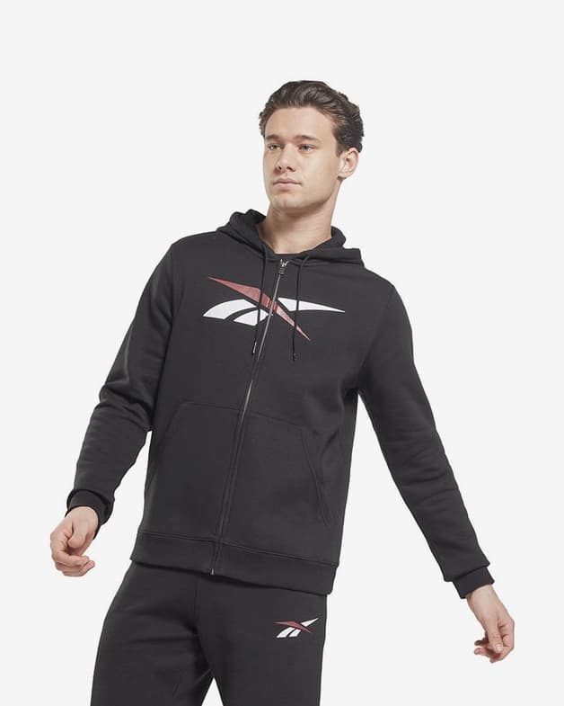 Sudadera con capucha Reebok Training Essentials Vector Zip-Up Full Zip negro blanco rojo - #2