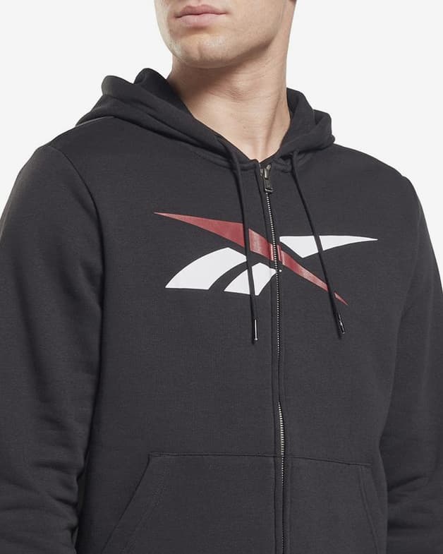 Sudadera con capucha Reebok Training Essentials Vector Zip-Up Full Zip negro blanco rojo - #4