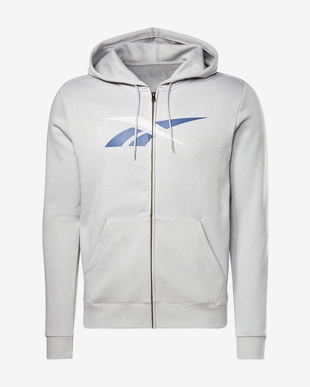 Sudadera con capucha Reebok Training Essentials Vector Zip-Up Full Zip gris azul blanco - #1