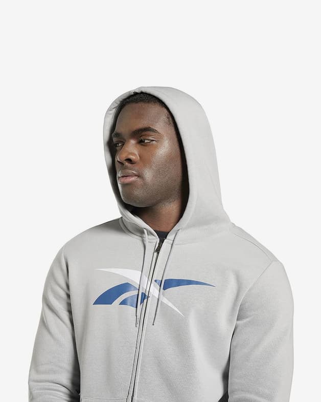Sudadera con capucha Reebok Training Essentials Vector Zip-Up Full Zip gris azul blanco - #4