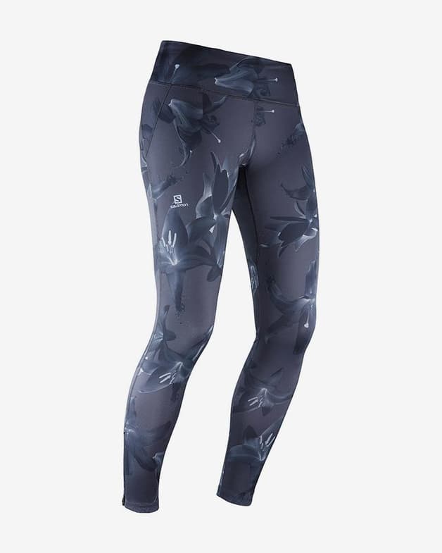 Malla larga Salomon Agile Long Tight estampado azul oscuro mujer - #3