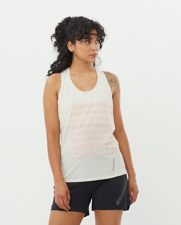 Camiseta Salomon Sense Aero Singlet GFX sin mangas blanco rosa mujer - #2