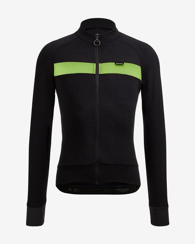 Maillot Santini Adapt Wool manche longue noir vert fluo - Coupe Slim - #1