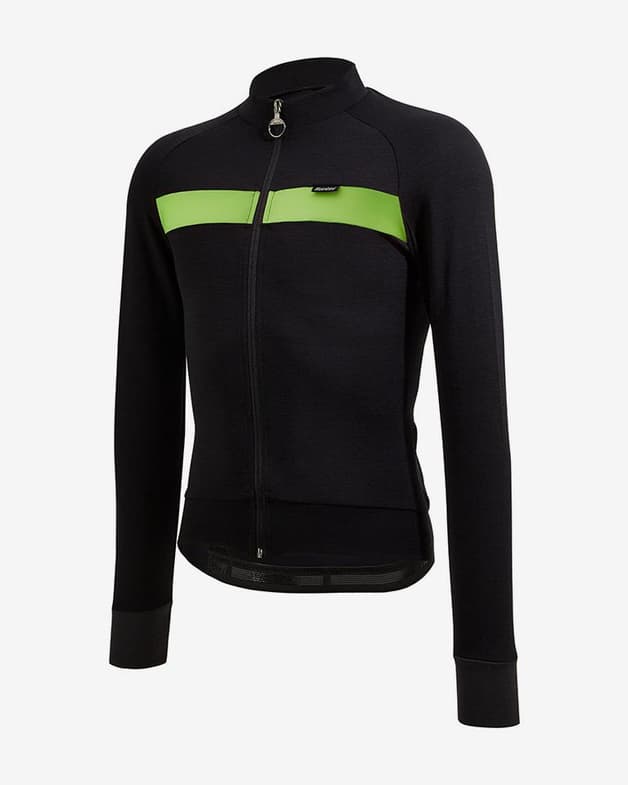 Maillot Santini Adapt Wool manche longue noir vert fluo - Coupe Slim - #2