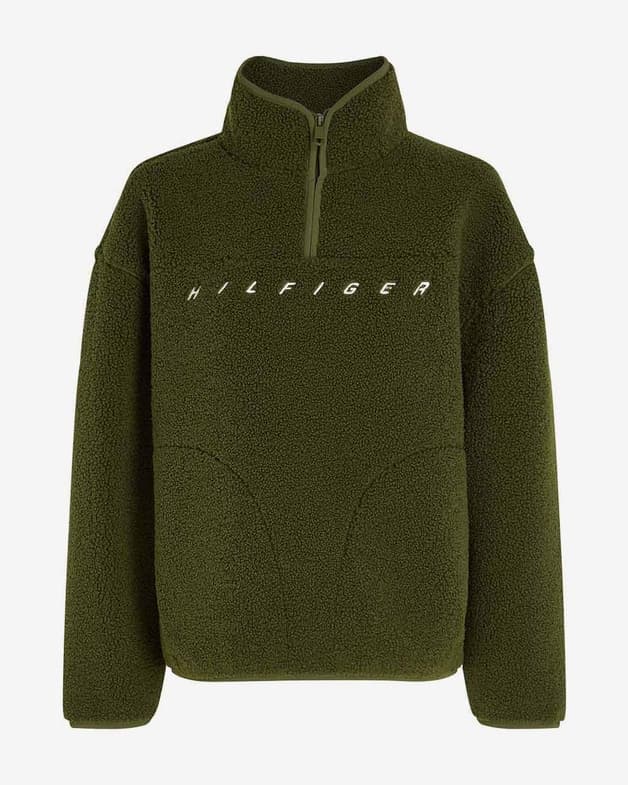 Sudadera Tommy Hilfiger Relaxed Teddy Half Zip verde caqui mujer - #1