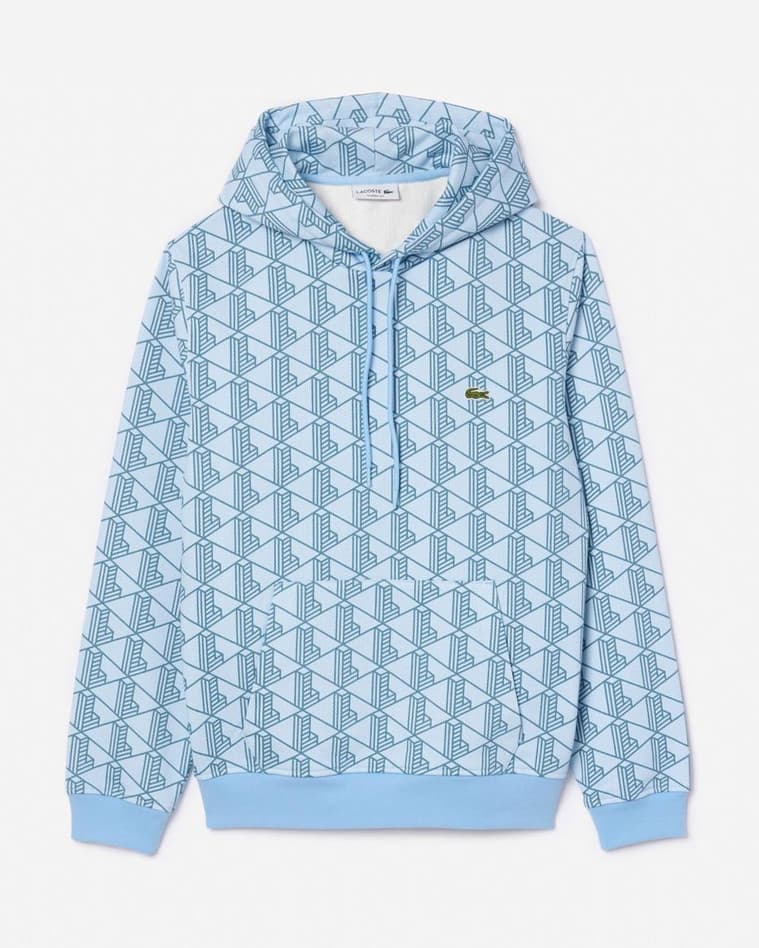 Sudadera con capucha Lacoste Monogram Fleece azul blanco - #1