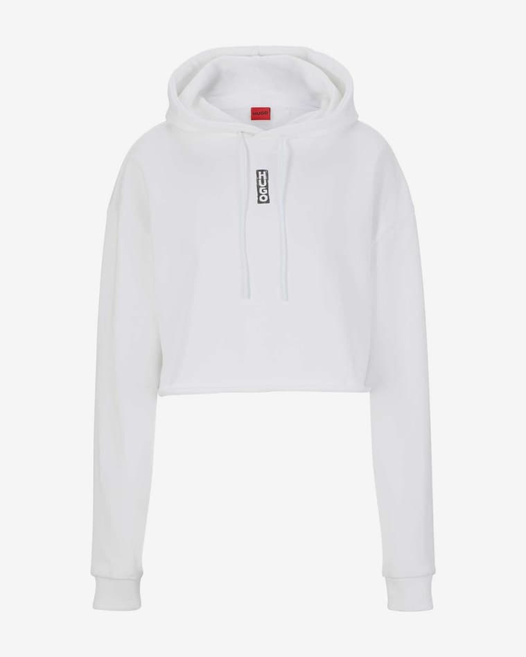 Sudadera con capucha HUGO Cropped Vertical Logo blanco mujer - #1